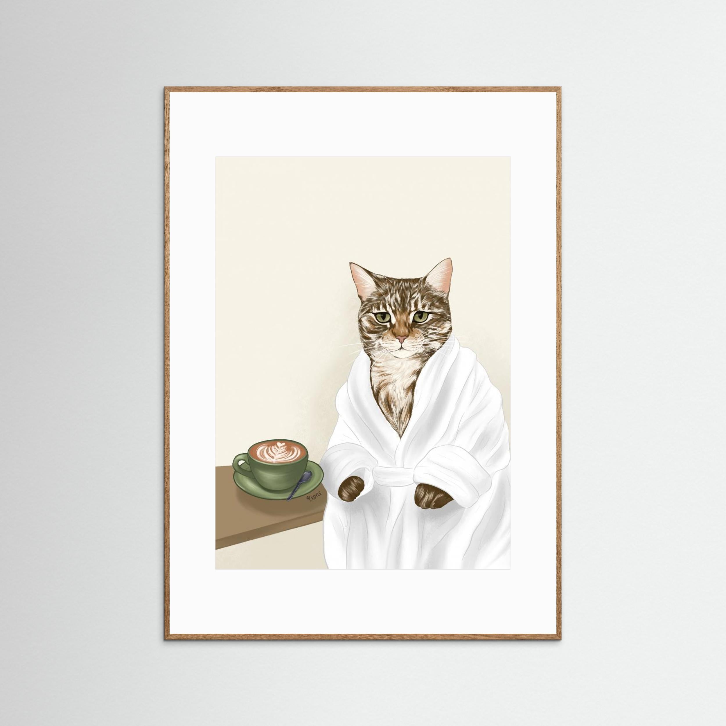 Coffee Cat by Tara Royle - Fine Art Paper Print - dreamtprint.art - 14 x 21 cm / 5 x 8″ (A5)